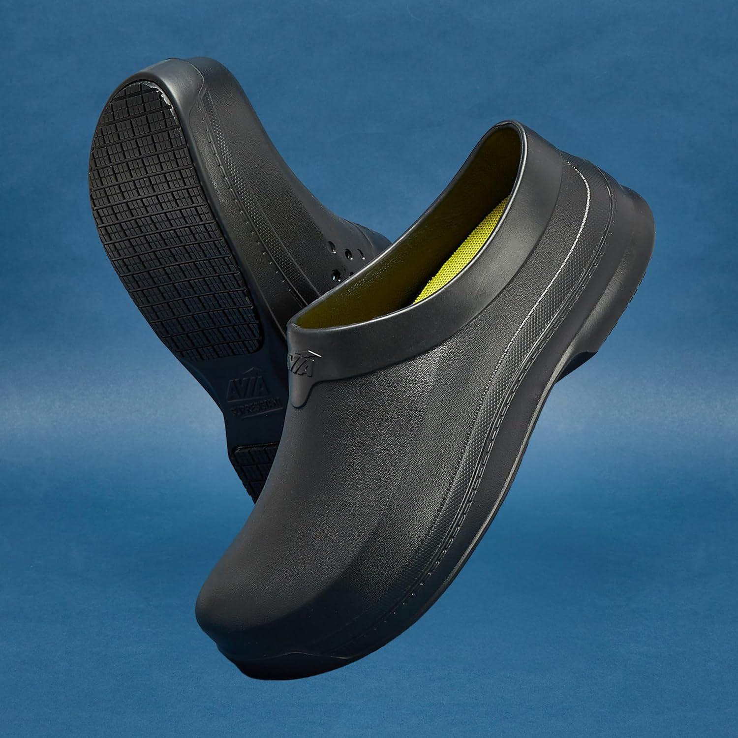 imageAvia Flame Mens Clogs Slip Resistant Shoes for Men Food Service Non Slip Restaurant and Chef Shoes Men Slip Resistant for Kitchen Work or Nursing Black Oil and Water ResistantBlack