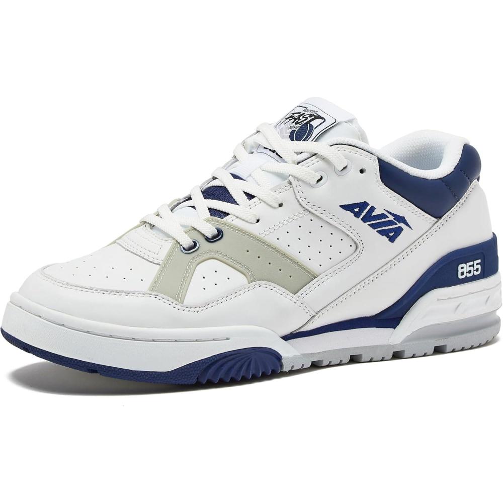 imageAvia 855 Basketball Sneakers for Men Low Top Retro Womens or Mens Sneakers for Street or Court Sizes 45 to 15 Blue and White Green and Cream or Grey and All White Shoes Men and Woman SizesWhiteDark Blue