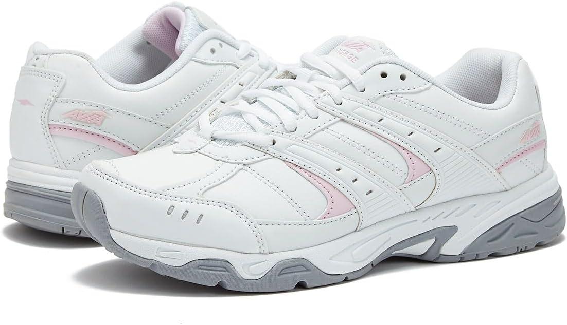 imageAvia Verge Womens Sneakers Tennis Court Cross Training or Pickleball Shoes for Women Classic Black or Walking White Sneakers with Arch Support Wide Width or MediumBright WhiteAvia PinkSilverSteel Grey